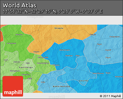 Political 3D Map of the Area around 12° 11' 54" N, 0° 4' 30" E