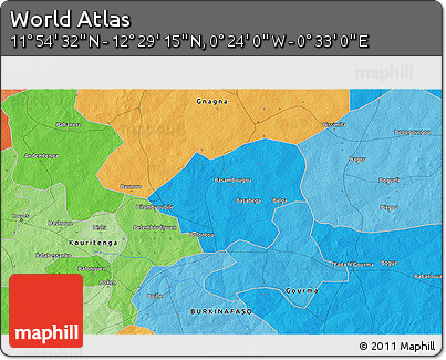 Political 3D Map of the Area around 12° 11' 54" N, 0° 4' 30" E