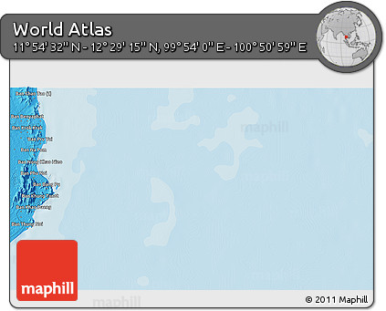 Political 3D Map of the Area around 12° 11' 54" N, 100° 22' 30" E