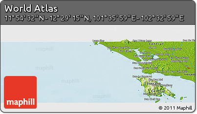 Physical Panoramic Map of the Area around 12° 11' 54" N, 102° 4' 29" E