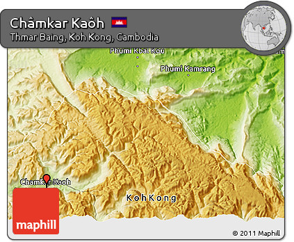 Physical 3D Map of Châmkar Kaôh