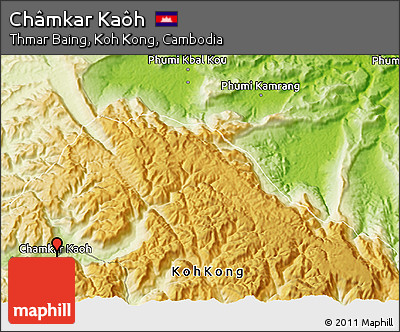 Physical 3D Map of Châmkar Kaôh