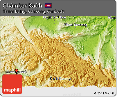 Physical 3D Map of Châmkar Kaôh