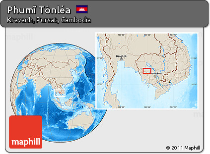 Shaded Relief Location Map of Phumĭ Tônléa