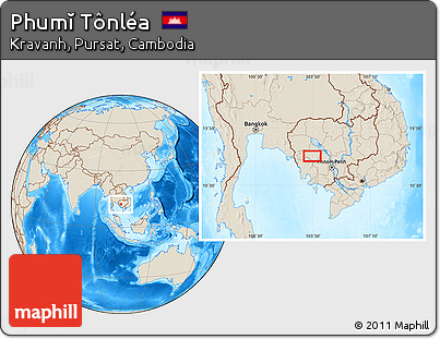 Shaded Relief Location Map of Phumĭ Tônléa