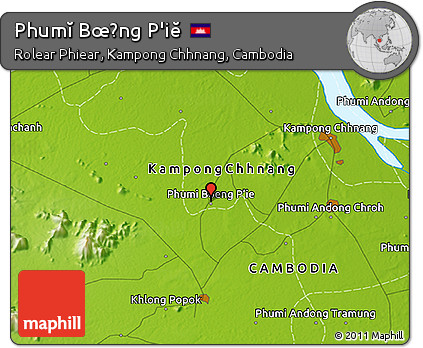 Physical 3D Map of Phumĭ Bœ̆ng P'iĕ