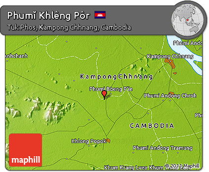 Physical 3D Map of Phumĭ Khlêng Pôr