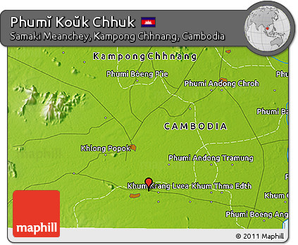 Physical 3D Map of Phumĭ Koŭk Chhuk