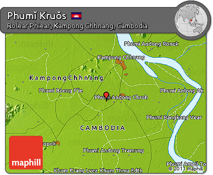 Physical 3D Map of Phumĭ Kruŏs