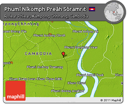 Physical 3D Map of Phumĭ Nĭkômph Preăh Sŏramrit