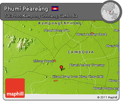 Physical 3D Map of Phumĭ Péareăng