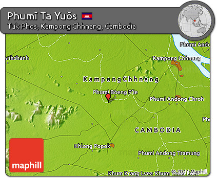 Physical 3D Map of Phumĭ Ta Yuŏs