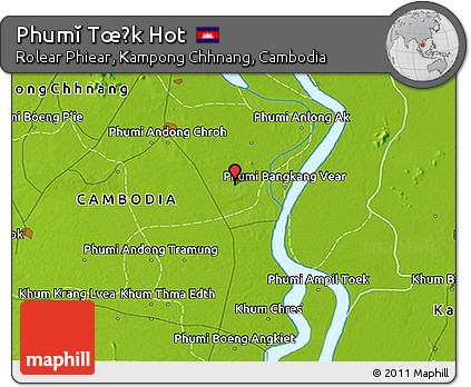 Physical 3D Map of Phumĭ Tœ̆k Hot