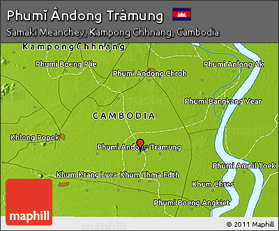 Physical 3D Map of Phumĭ Ândong Trâmung