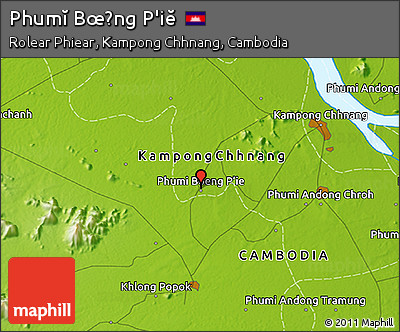 Physical 3D Map of Phumĭ Bœ̆ng P'iĕ