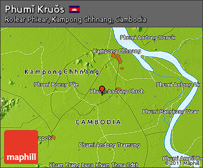 Physical 3D Map of Phumĭ Kruŏs