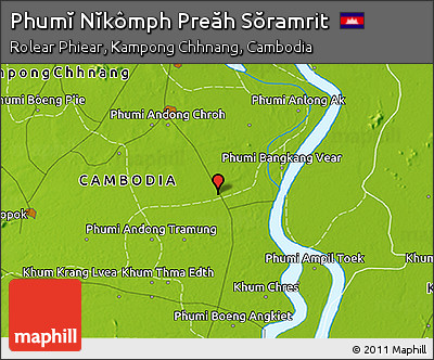 Physical 3D Map of Phumĭ Nĭkômph Preăh Sŏramrit