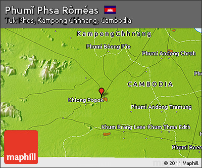 Physical 3D Map of Phumĭ Phsa Rôméas