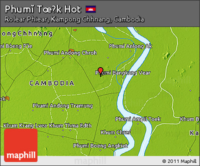 Physical 3D Map of Phumĭ Tœ̆k Hot