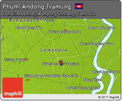Physical 3D Map of Phumĭ Ândong Trâmung
