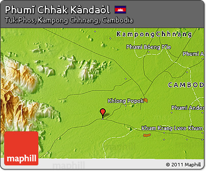 Physical 3D Map of Phumĭ Chhâk Kândaôl