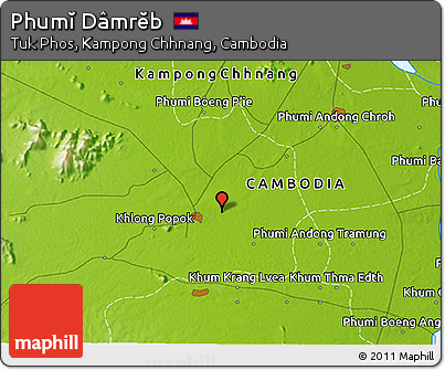 Physical 3D Map of Phumĭ Dâmrĕb