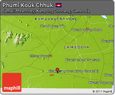 Physical 3D Map of Phumĭ Koŭk Chhuk