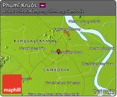 Physical 3D Map of Phumĭ Kruŏs