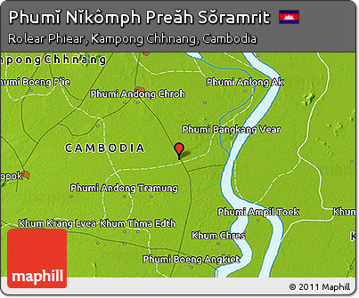 Physical 3D Map of Phumĭ Nĭkômph Preăh Sŏramrit