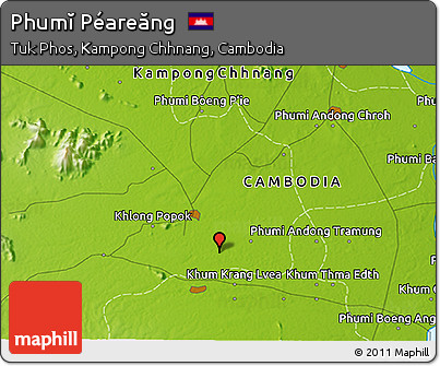 Physical 3D Map of Phumĭ Péareăng