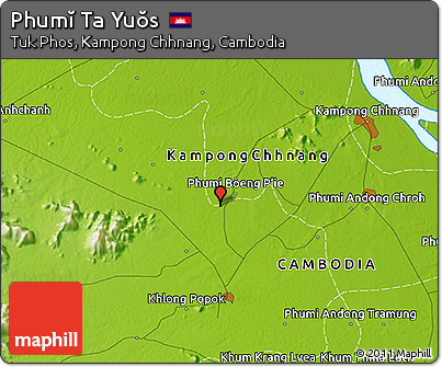 Physical 3D Map of Phumĭ Ta Yuŏs