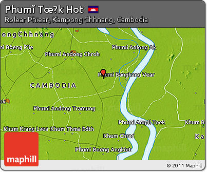 Physical 3D Map of Phumĭ Tœ̆k Hot