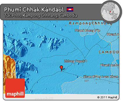 Political 3D Map of Phumĭ Chhâk Kândaôl