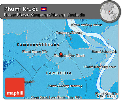 Political 3D Map of Phumĭ Kruŏs