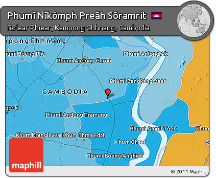 Political 3D Map of Phumĭ Nĭkômph Preăh Sŏramrit