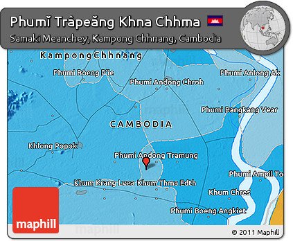 Political 3D Map of Phumĭ Trâpeăng Khna Chhma