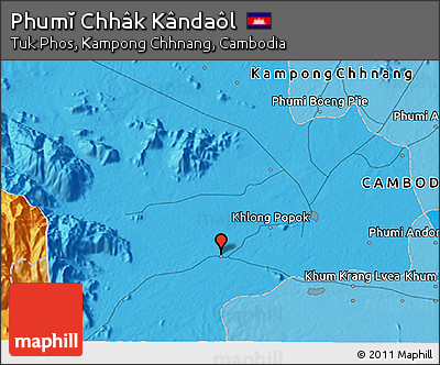 Political 3D Map of Phumĭ Chhâk Kândaôl