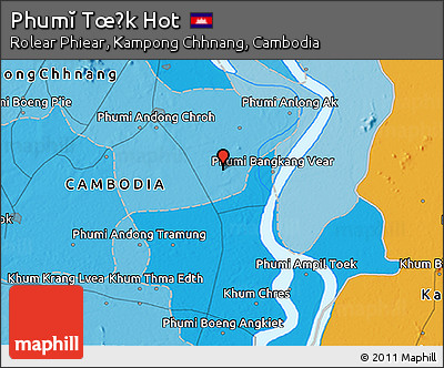 Political 3D Map of Phumĭ Tœ̆k Hot