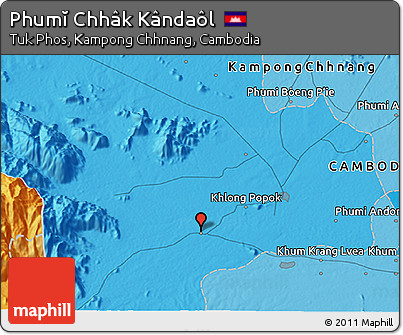 Political 3D Map of Phumĭ Chhâk Kândaôl