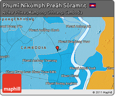 Political 3D Map of Phumĭ Nĭkômph Preăh Sŏramrit