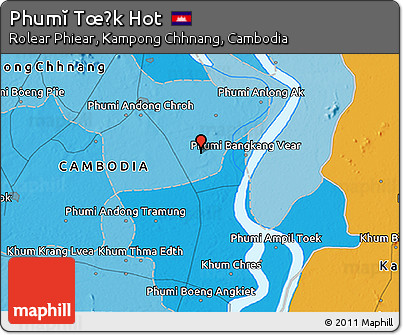 Political 3D Map of Phumĭ Tœ̆k Hot
