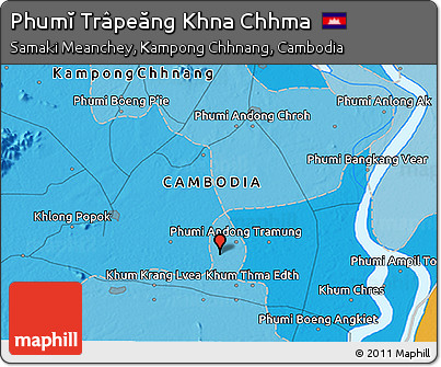 Political 3D Map of Phumĭ Trâpeăng Khna Chhma
