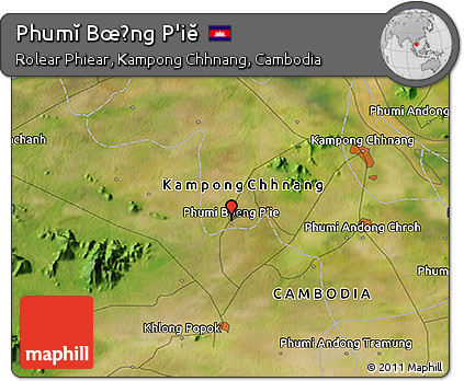 Satellite 3D Map of Phumĭ Bœ̆ng P'iĕ