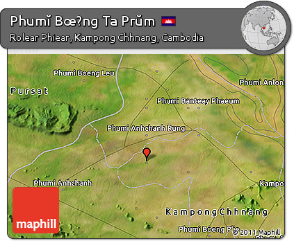 Satellite 3D Map of Phumĭ Bœ̆ng Ta Prŭm
