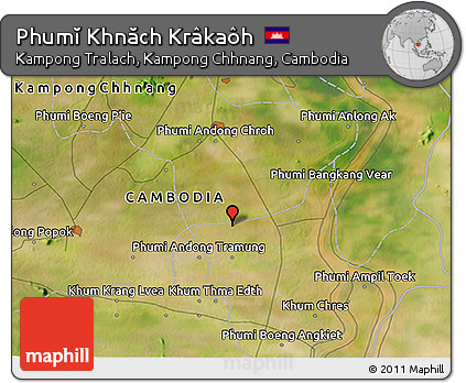 Satellite 3D Map of Phumĭ Khnăch Krâkaôh