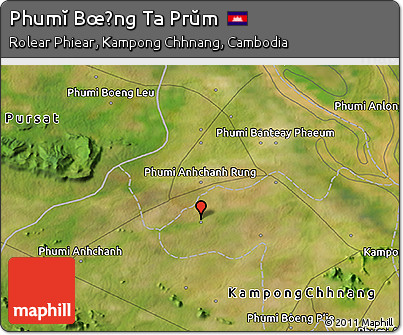Satellite 3D Map of Phumĭ Bœ̆ng Ta Prŭm