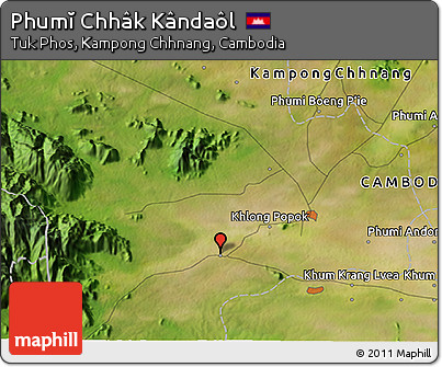 Satellite 3D Map of Phumĭ Chhâk Kândaôl