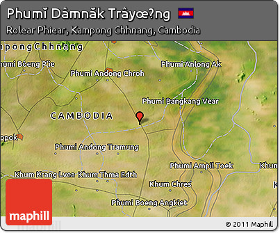 Satellite 3D Map of Phumĭ Dâmnăk Trâyœ̆ng
