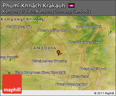 Satellite 3D Map of Phumĭ Khnăch Krâkaôh