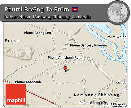 Shaded Relief 3D Map of Phumĭ Bœ̆ng Ta Prŭm